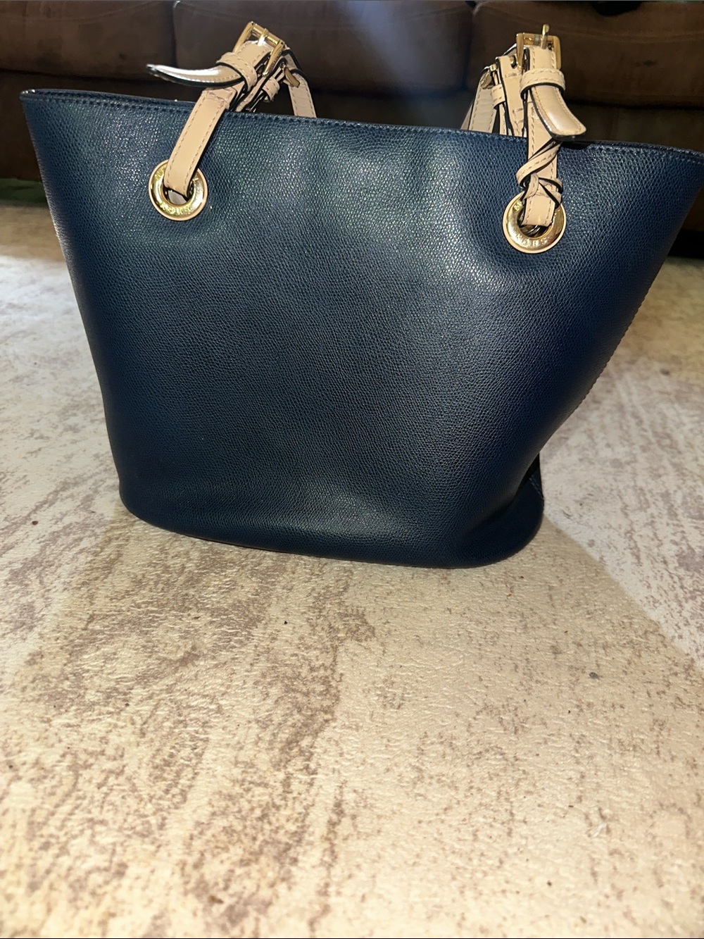 Michael Kors Navy Tote with Cream Contrast Handles